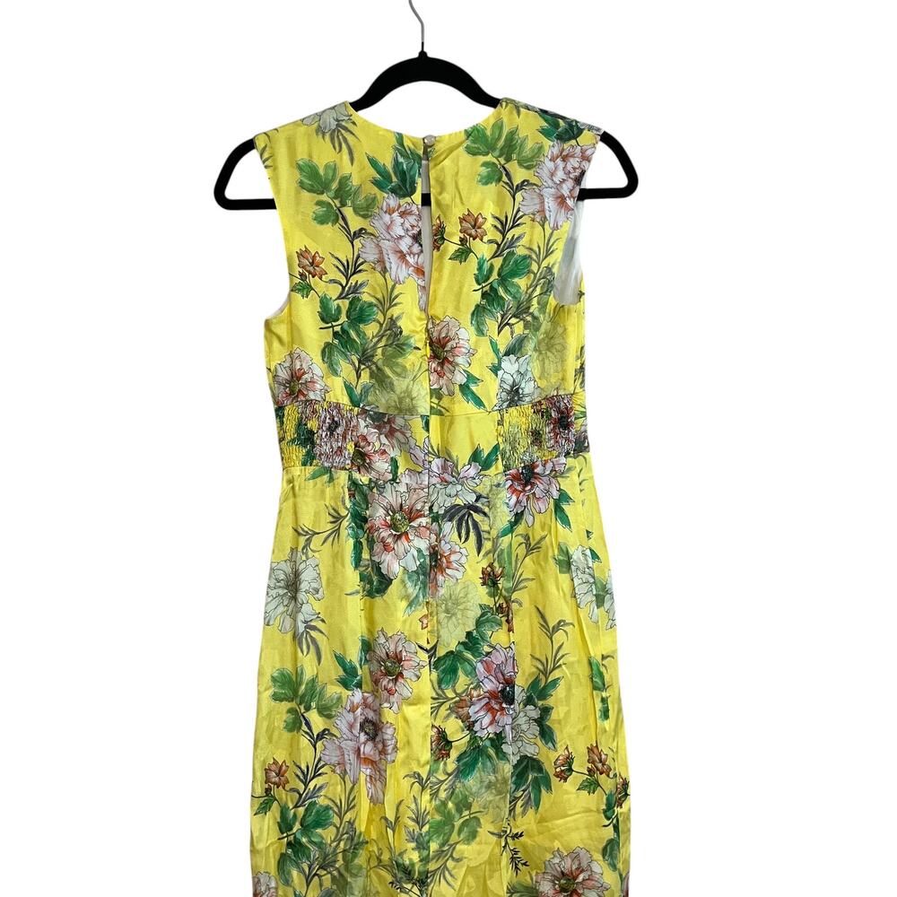 Anthropologie Sparrow Silk Blend Sleeveless Slit Floral Midi Dress Yellow Sz 2 - Picture 5 of 8